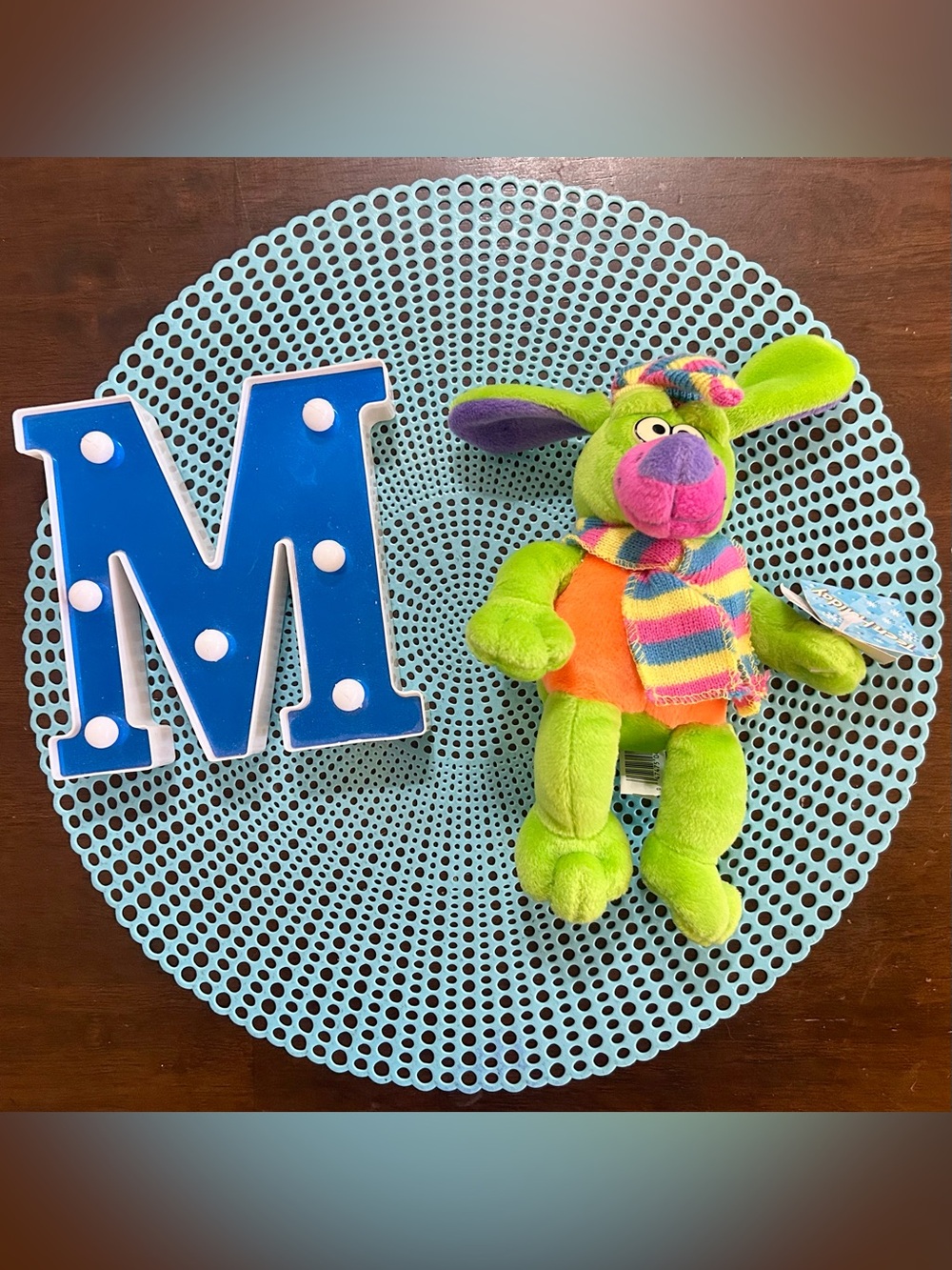 Bright Multicolor Plush Dog - Neon Green, Pink, Orange, NWT